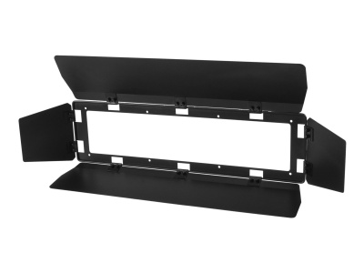 Suporte metálico preto com abas articuladas para montagem