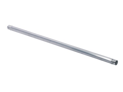 Tubo metálico cilíndrico prateado com extremidades de conexão