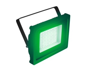 Projetor LED quadrado verde com suporte metálico preto