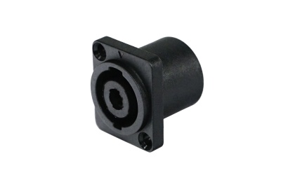 Conector fêmea de painel Speakon preto de plástico com base quadrada