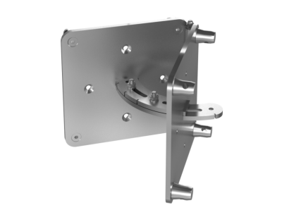 Suporte metálico prateado para parede com apoios cilíndricos