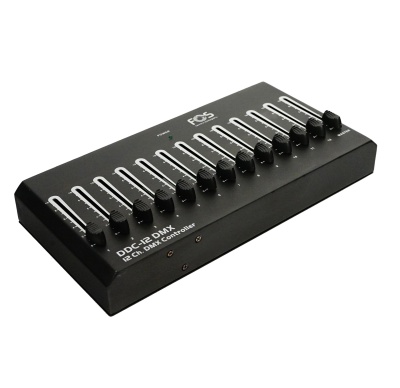 Controlador DMX preto com 12 canais e botões