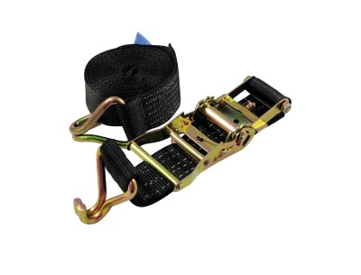 Cinta de amarração preta com fivela metálica e ganchos