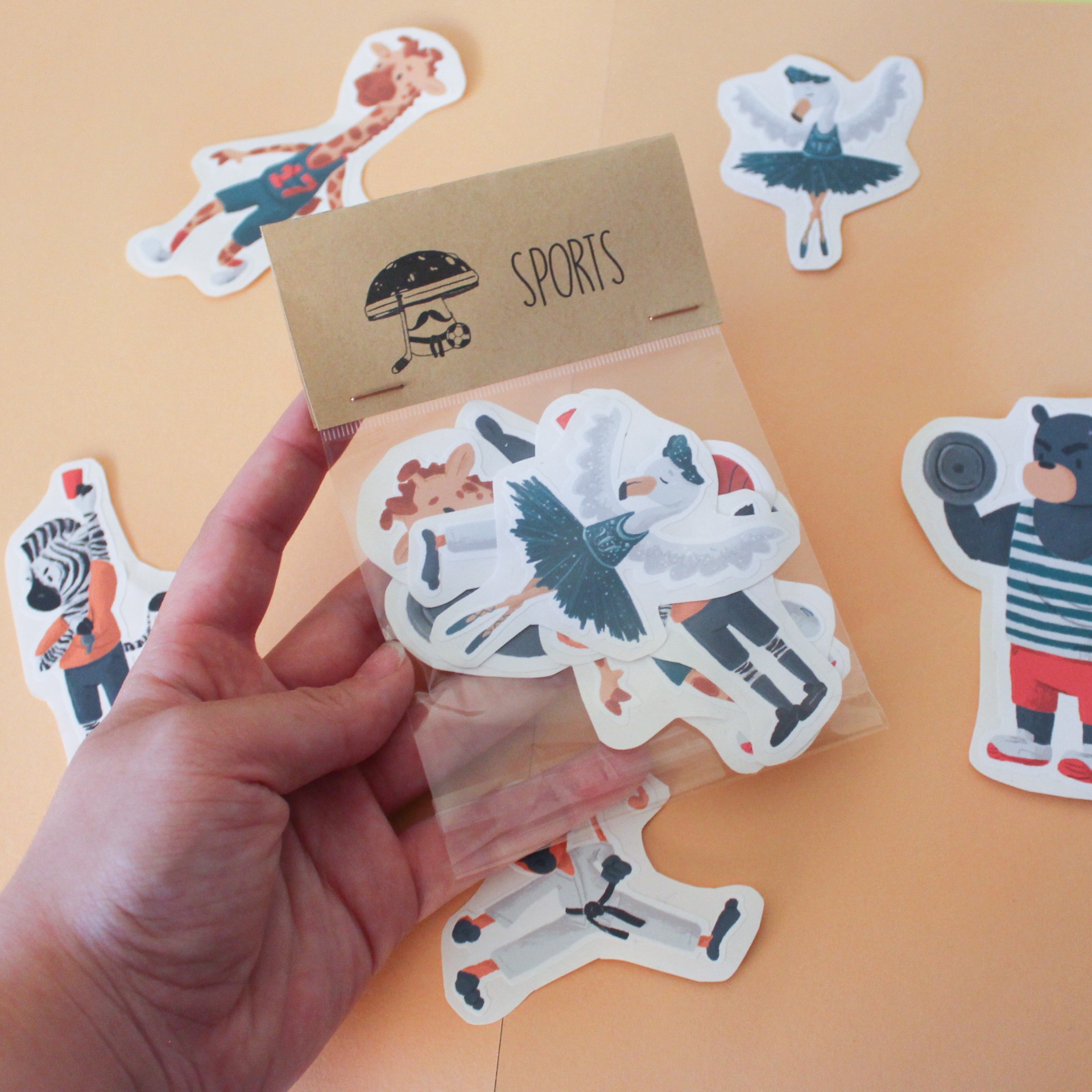 Pacote de autocolantes ilustrados de desporto com personagens animadas diversas