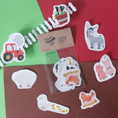 Conjunto de autocolantes de animais da quinta e elementos de quinta com etiqueta FARM.