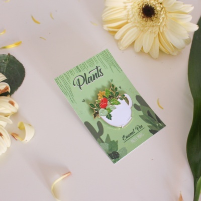 Alfinete esmaltado de vaso com flores em cartão verde 'Plants'
