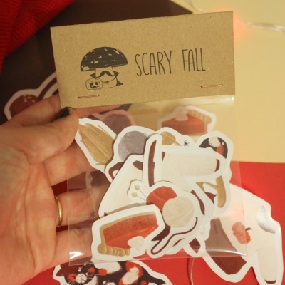 Pacote de autocolantes temáticos de outono com texto 'SCARY FALL'