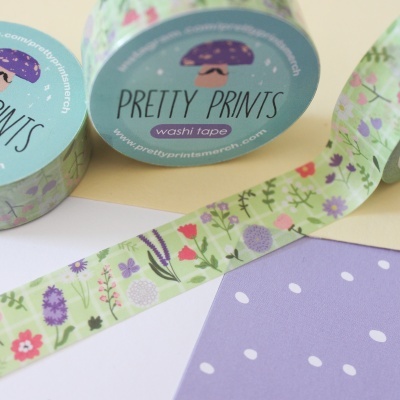 Fita washi floral com rótulo PRETTY PRINTS