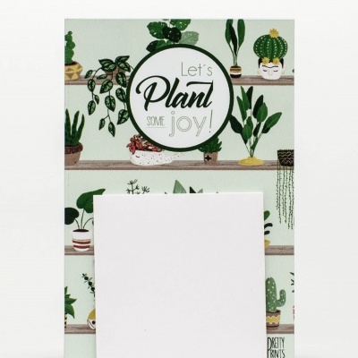 Cartão com ilustrações de plantas e texto decorativo