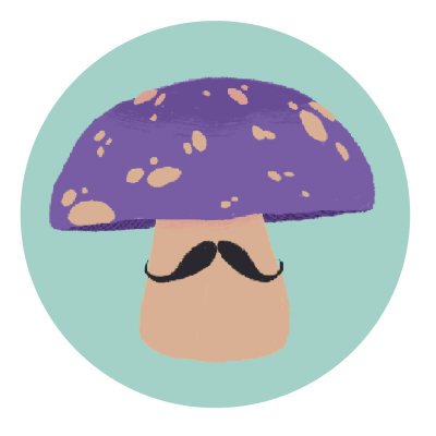 Desenho de um cogumelo roxo com bigode