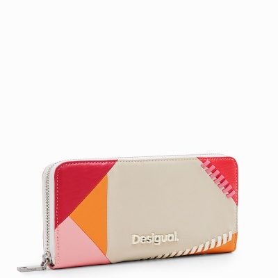 Carteira retangular Desigual com padrão geométrico colorido e fecho de correr