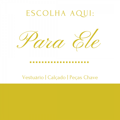 Texto promocional em dourado sobre fundo branco e amarelo claro