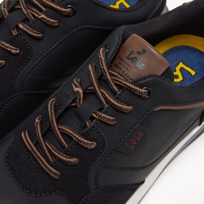 Sapatilhas pretas com detalhes castanhos de pele e camurça