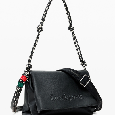Mala preta Desigual com alça trançada e alça ajustável preta