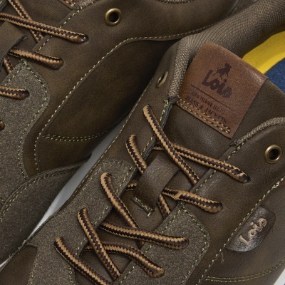 Sapatilhas Lois castanho e verde-oliva com couro e camurça