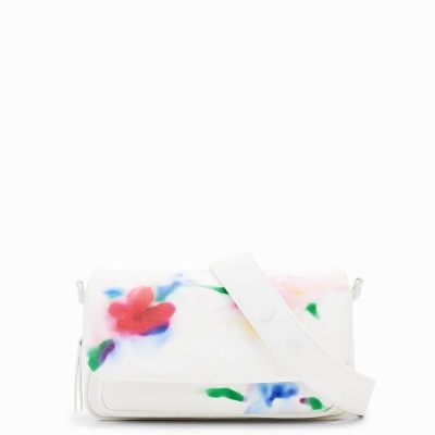 Bolsa branca com padrão de aquarela colorida e alça larga branca