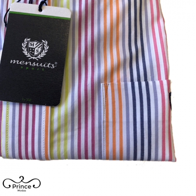 Camisa listrada multicolor com bolso e etiqueta Mensuits Sport