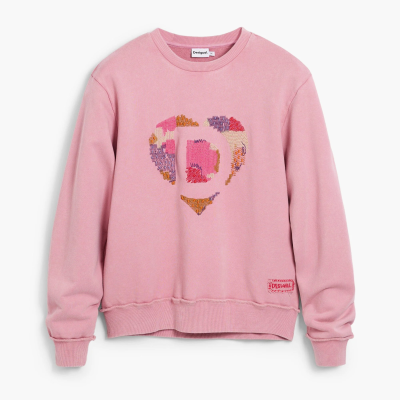 Sweatshirt rosa Desigual com estampado bordado colorido em forma de coração e letra D