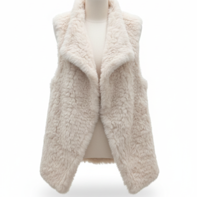 Colete feminino beige de pelo sintético em manequim