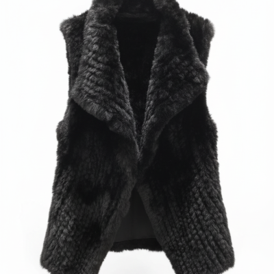 Colete de pelo artificial preto com padrão em relevo