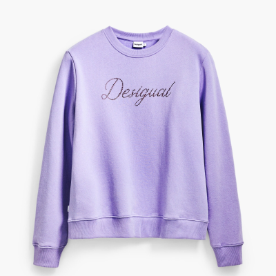 sweatshirt lilás com estampa Desigual em letras cursivas