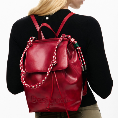 Mochila vermelha Desigual com cordões trançados