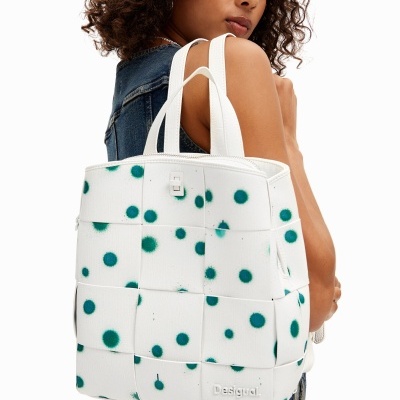 Mala branca com bolinhas verdes e alças duplas