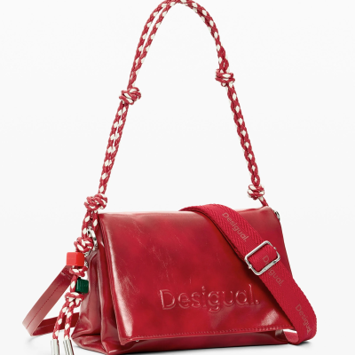 Mala vermelha Desigual com alça trançada e logo em relevo