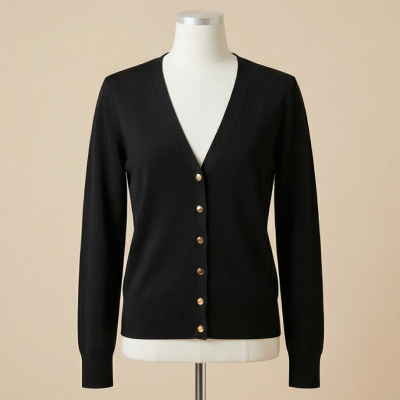 Camisola cardigan preta com botões dourados