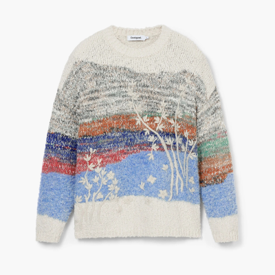 Camisola de malha colorida com padrões florais