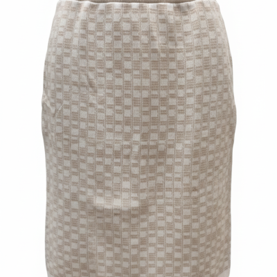 Saia de malha bege com padrão geométrico