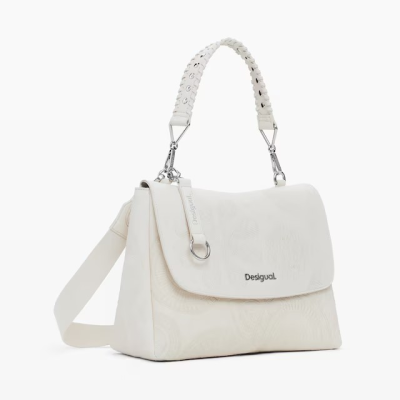 Mala branca Desigual com alça trançada e alça comprida ajustável