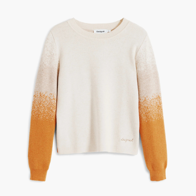 Camisola de malha creme com mangas em degradé laranja