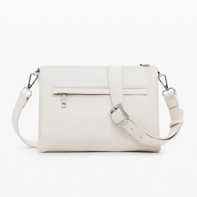 Mala branca de tiracolo com alça ajustável e fecho metálico