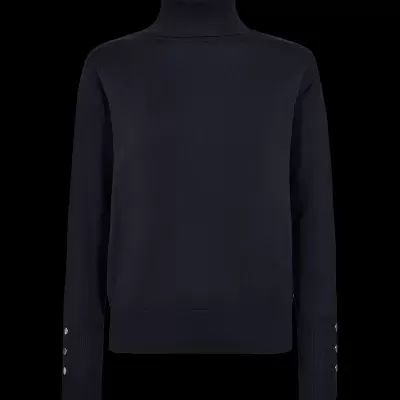 Camisola preta de gola alta com botões decorativos nos punhos