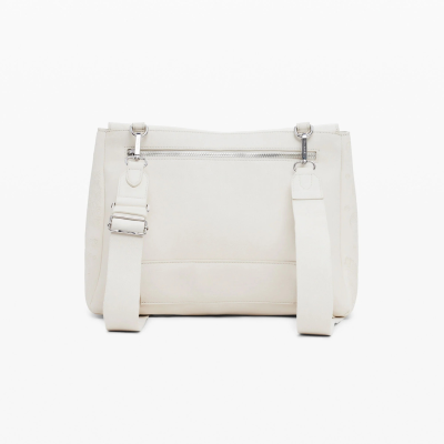 Mala de ombro bege claro com alças largas e fecho de correr