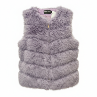 Colete felpudo lilás com fecho de correr dourado