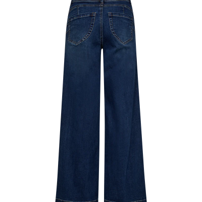 Calças de ganga largas azul escuro com bolsos traseiros