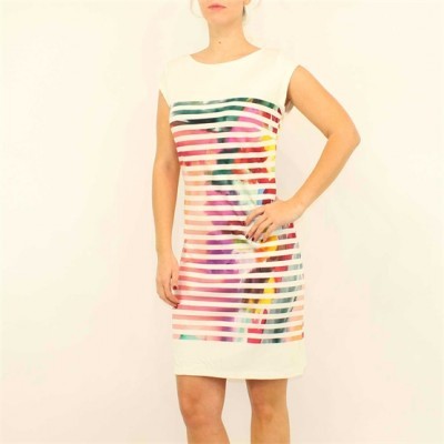 Vestido curto feminino listrado colorido de verão