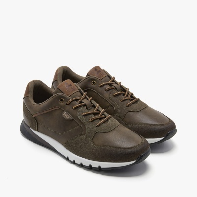 Sapatilhas castanhas Lowa com atacadores, sola branca e preta