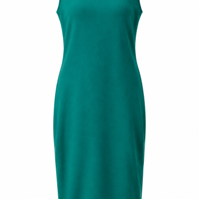 Vestido verde-petróleo sem mangas e decote redondo