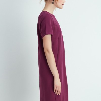 Vestido curto roxo de manga curta em fundo branco