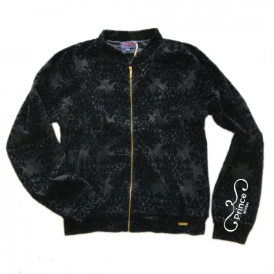 Casaco bomber preto com padrão em veludo e fecho dourado