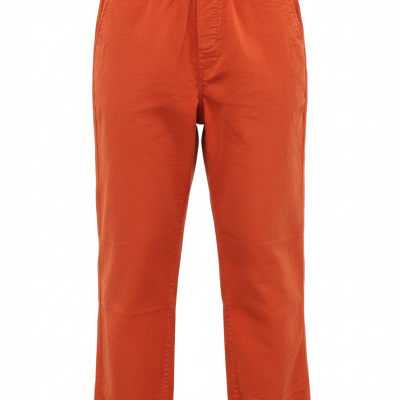 Calças laranja com cintura elástica e bainha dobrada