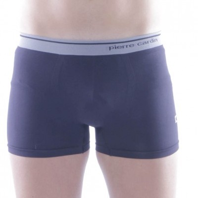 Cuecas boxer azul escuro com cós cinzento e texto pierre cardin