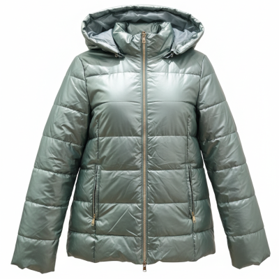 Casaco acolchoado verde metálico com capuz