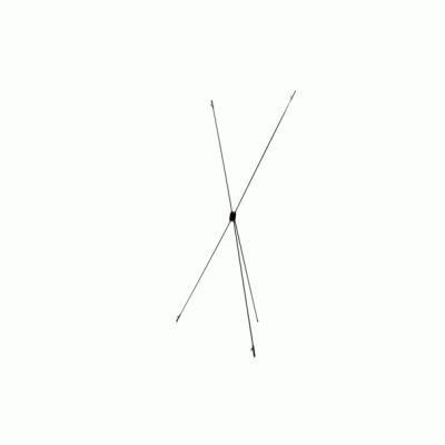 Antena de metal prateada com três hastes finas cruzadas