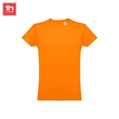T-shirt laranja de manga curta com gola redonda em fundo branco