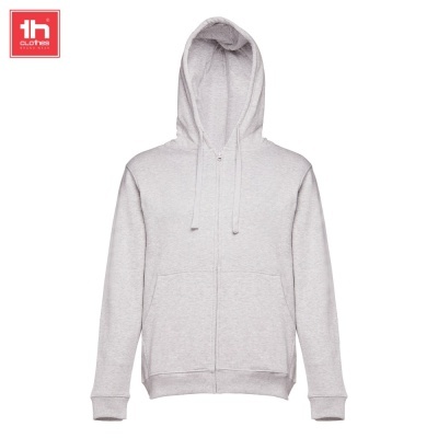 Casaco com capuz cinzento claro com fecho de correr e bolso canguru