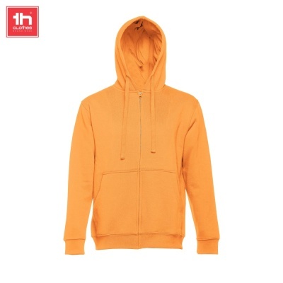 Casaco com capuz laranja claro com fecho à frente